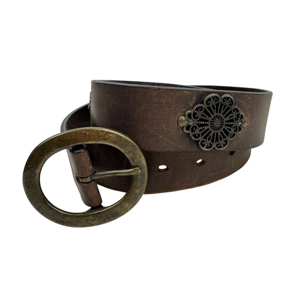 GAP Brown Leather Belt with Medallions Y2K